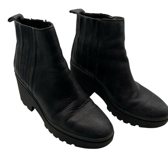 Eileen Fisher Womens 8 Kat Leather Platform Ankle Boots Booties Black 3" Heel - Picture 1 of 13